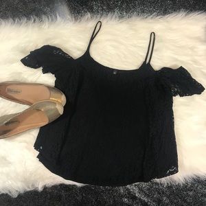 Black Lace Cold Shoulder Top